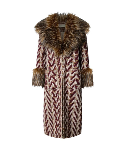 The Extreme Collection Cappotto Lungo Jacquard con Eco Pelliccia Flavia 2715 Rosso