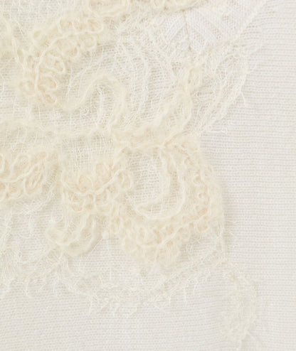 D.Exterior Maglione Scollo a V e applicazione in Pizzo 61081 Bianco Latte