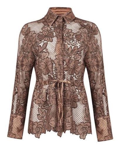 D.Exterior Camicia Macramè in Pizzo 60843 Beige Scuro