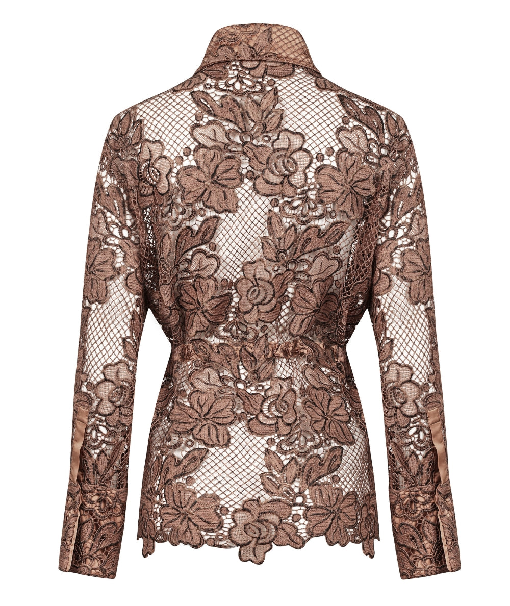 D.Exterior Camicia Macramè in Pizzo 60843 Beige Scuro