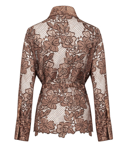 D.Exterior Camicia Macramè in Pizzo 60843 Beige Scuro