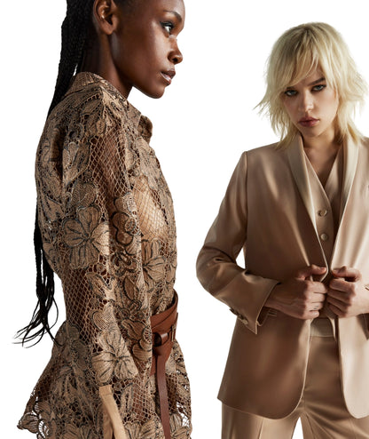 D.Exterior Camicia Macramè in Pizzo 60843 Beige Scuro