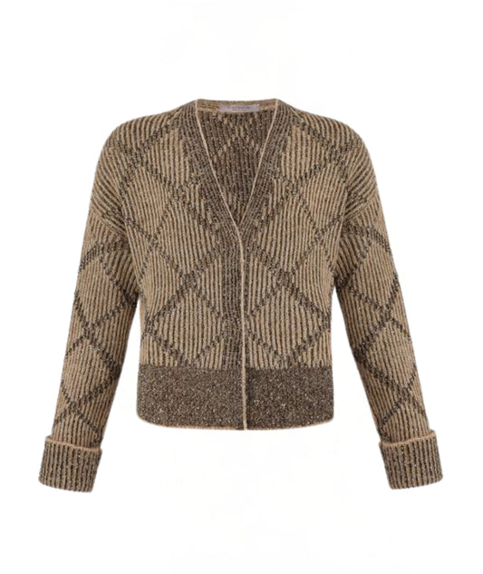 D.Exterior Cardigan a Rombi e Paillettes 61283 Beige