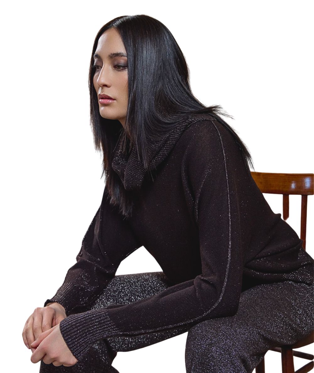 D.Exterior Maglia Lurex Reversibile con Collone 61426 Marrone