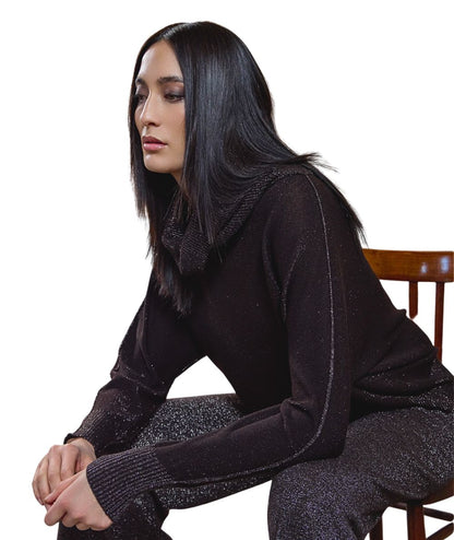 D.Exterior Maglia Lurex Reversibile con Collone 61426 Marrone