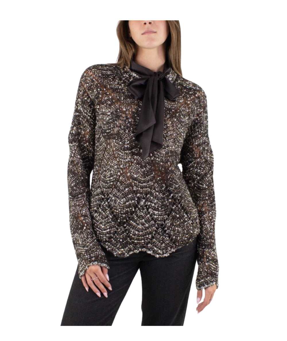 D.Exterior Maglione Girocollo Metal Pizzo 61501/A Marrone