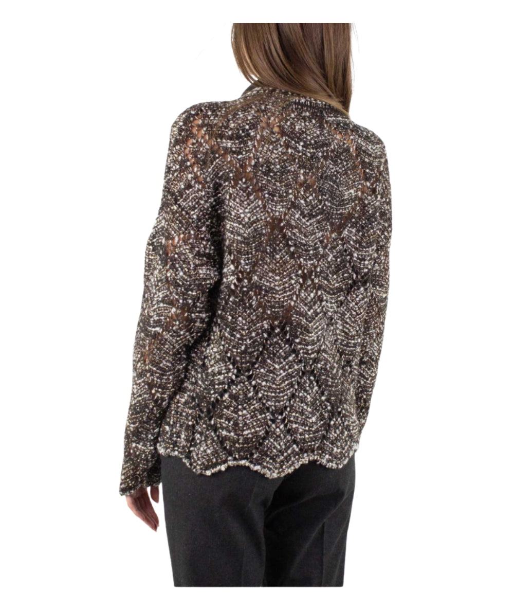 D.Exterior Maglione Girocollo Metal Pizzo 61501/A Marrone