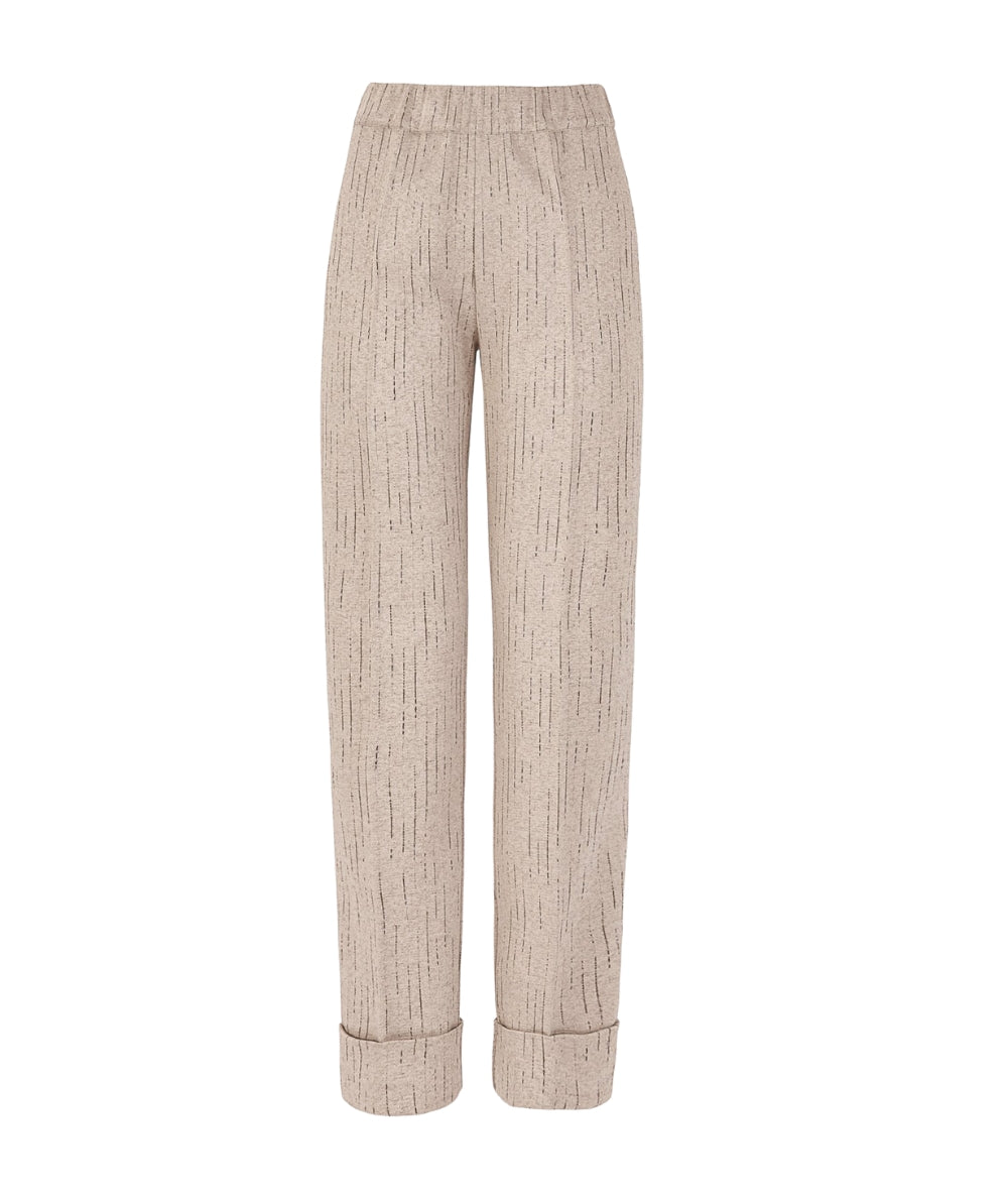 D.Exterior Pantalone Gessato con Risvolto 61812 Beige
