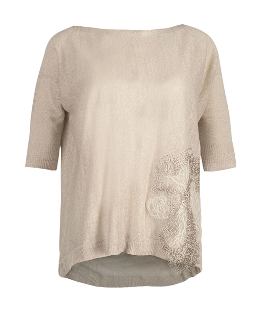 D.Exterior T-shirt in Lino Inserto Pizzo 60450 Beige