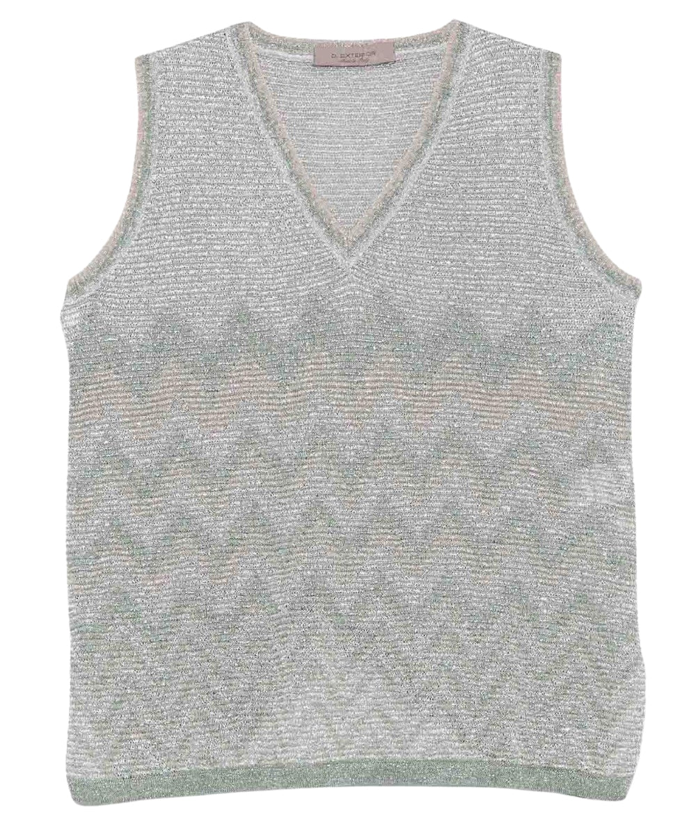 D.Exterior Top Scollo a V in Lurex 60187 Verde Salvia