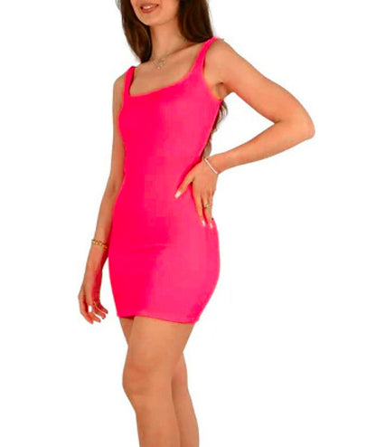 F**K Abito Corto in Lycra Goffrata FK25-1260FX Fucsia Fluo