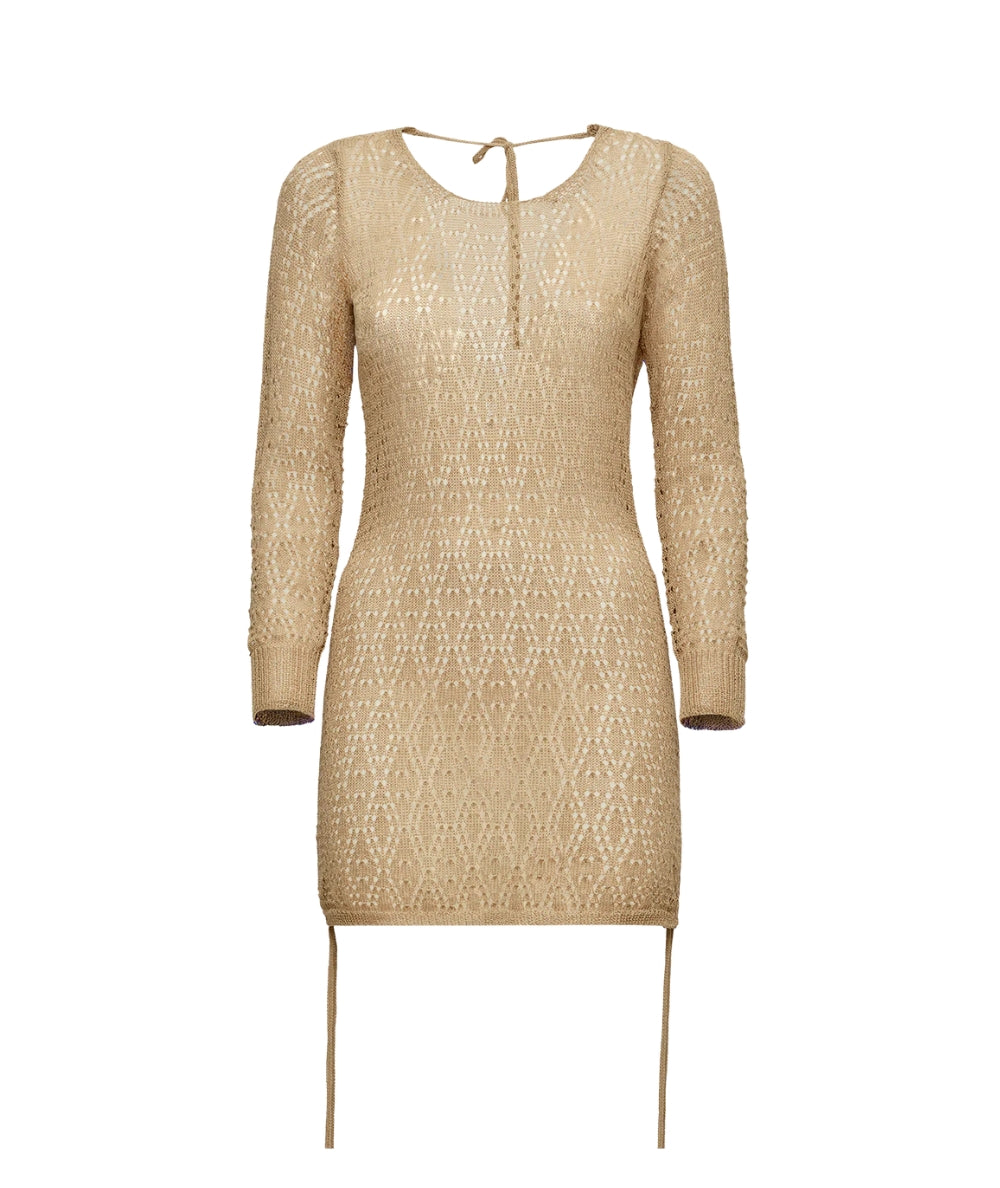 F**K Abito corto in Crochet con Coulisse FK26-SW0107BG Beige