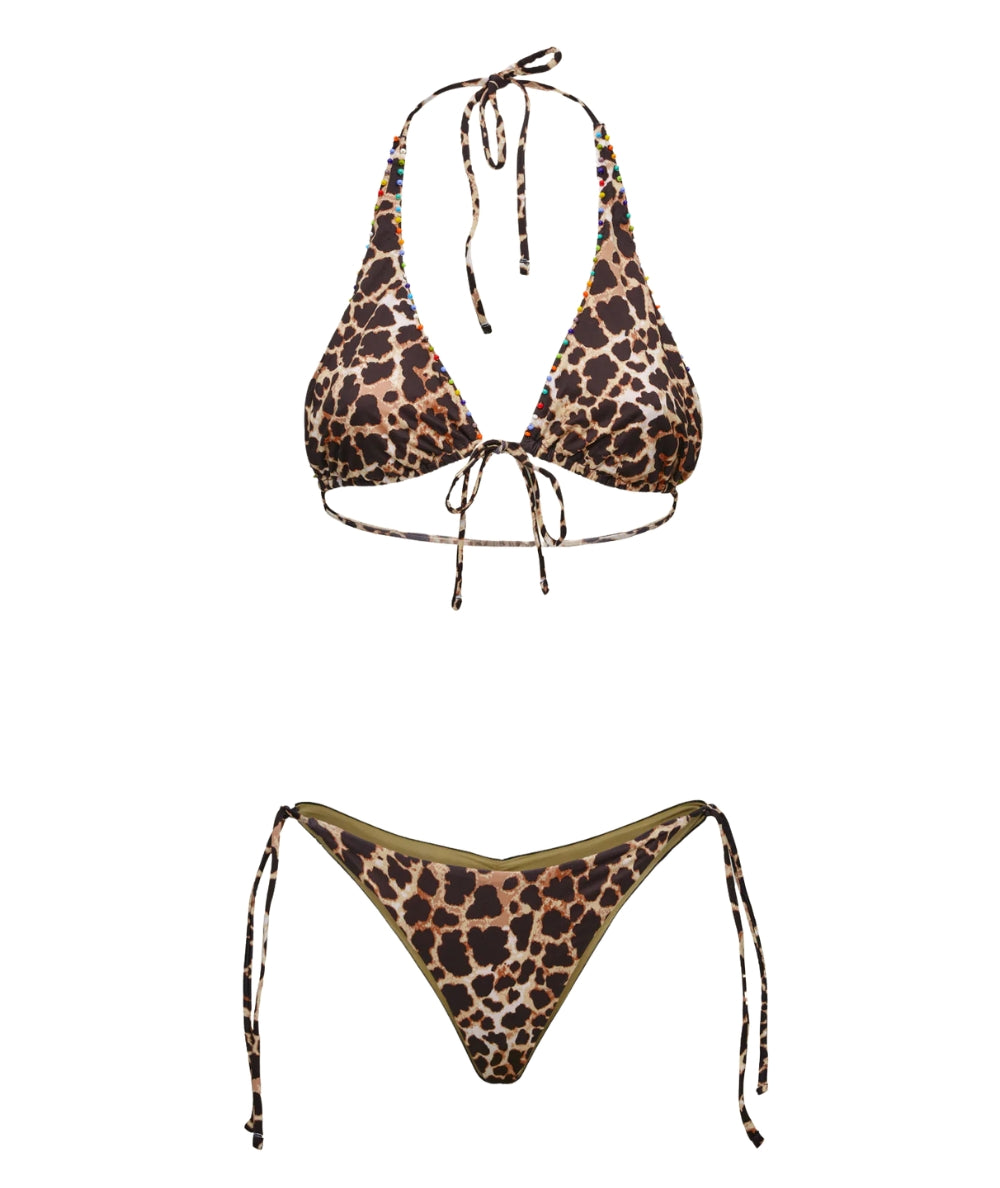 F**K Bikini Triangolo Alto e Slip Leopardati FK26-SW0101X01 Marrone