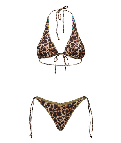 F**K Bikini Triangolo Alto e Slip Leopardati FK26-SW0101X01 Marrone