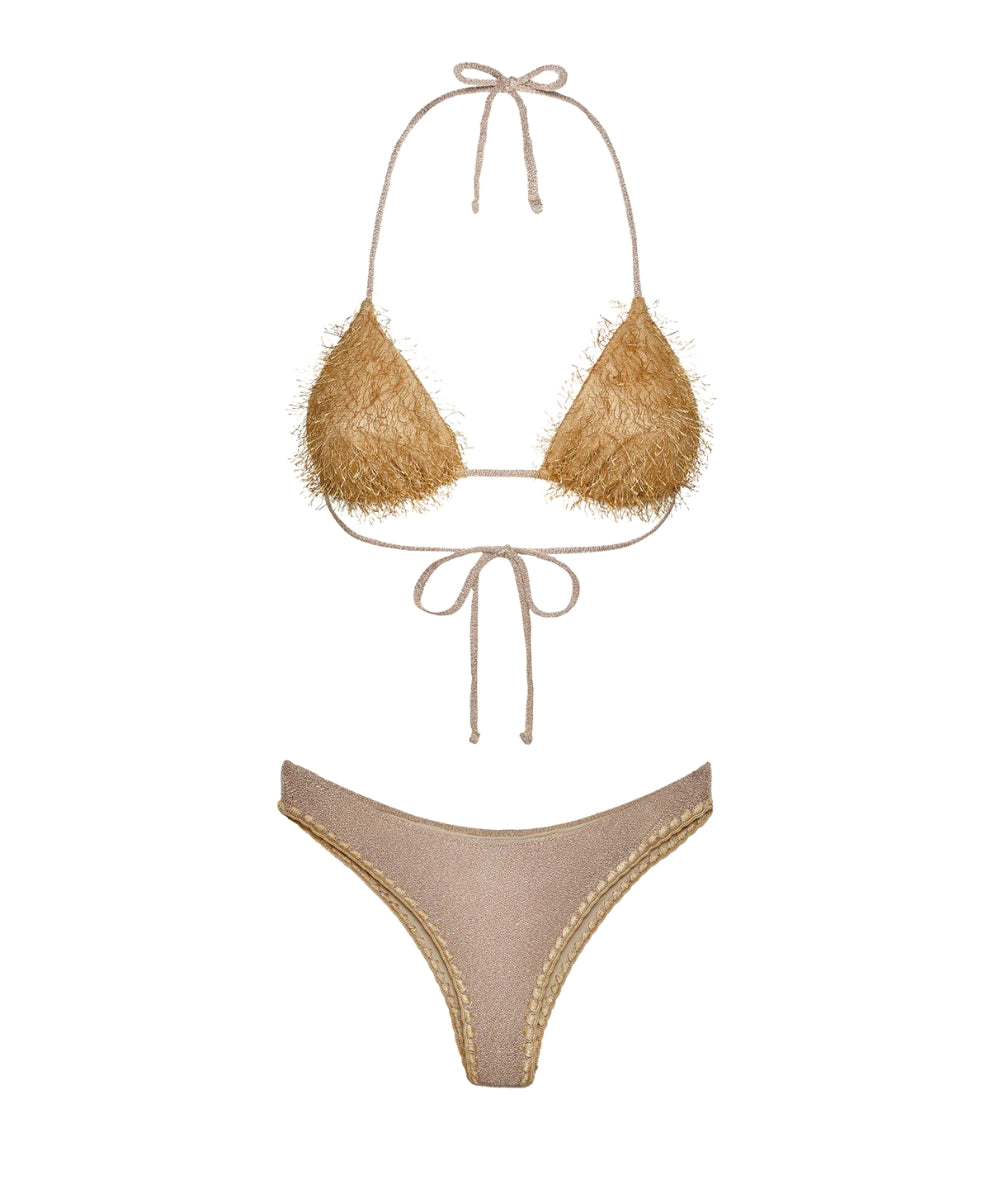 F**K Bikini Triangolo con Frange e Culotte FK26-SW1122GD Oro