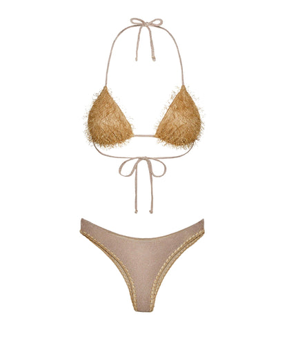 F**K Bikini Triangolo con Frange e Culotte FK26-SW1122GD Oro