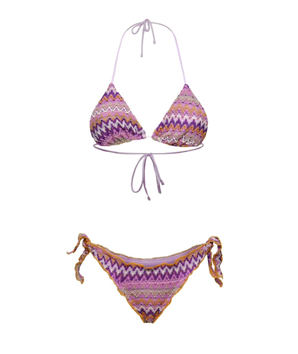 F**K Bikini Triangolo e Slip in Fantasia a Zig-Zag FK26-SW0294MC Viola
