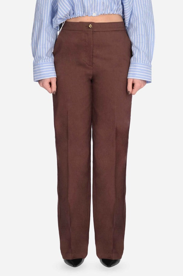 Pinko Pantalone a Palazzo in Misto Viscosa e Lino Jacolone Marrone