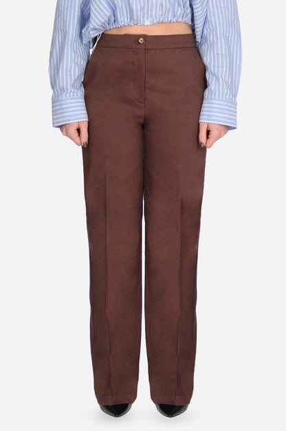 Pinko Pantalone a Palazzo in Misto Viscosa e Lino Jacolone Marrone
