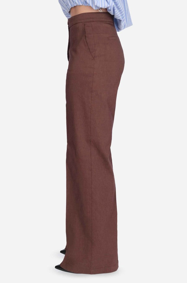 Pinko Pantalone a Palazzo in Misto Viscosa e Lino Jacolone Marrone