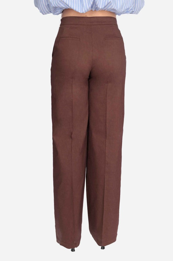 Pinko Pantalone a Palazzo in Misto Viscosa e Lino Jacolone Marrone
