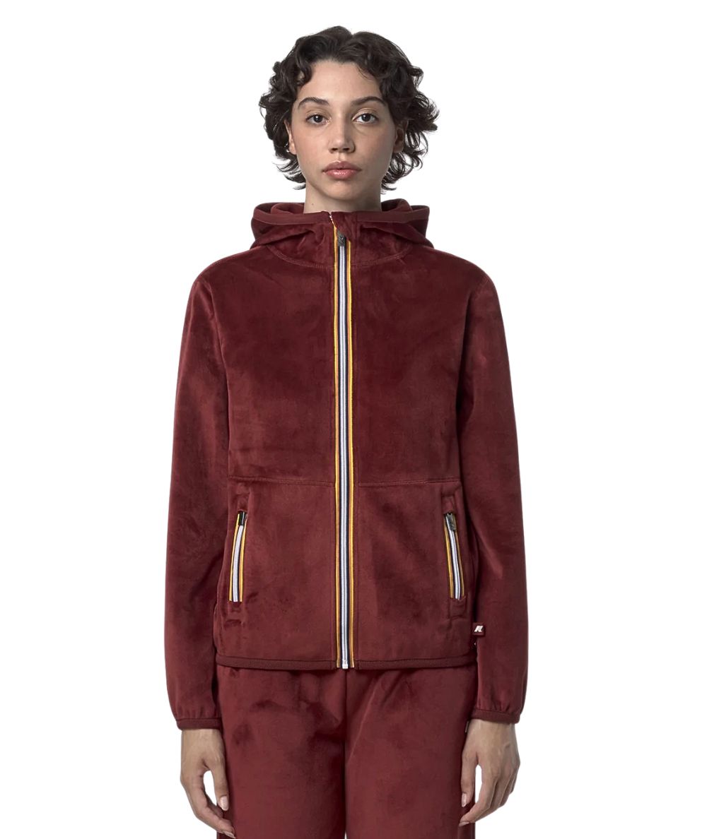 K-WAY Felpa in Pile Lily Velour Polar Double K8138NW Bordeaux