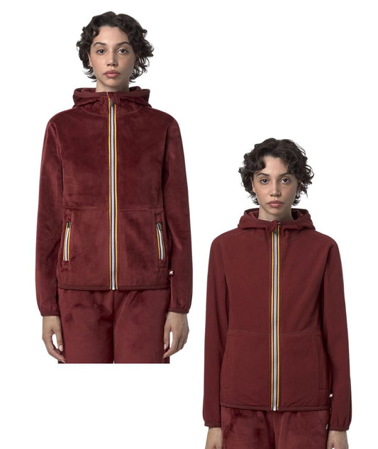 K-WAY Felpa in Pile Lily Velour Polar Double K8138NW Bordeaux