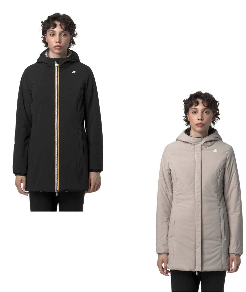 K-Way Giacca Denise St Warm Double con Cappuccio K6128UW Nero Beige