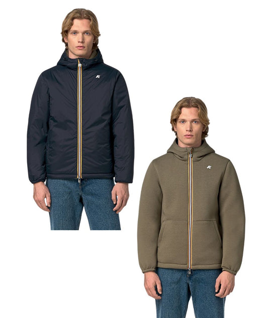 K-Way Giacca Jack Spacer Nylon Reversibile K8142YW Verde Militare Blu Scuro