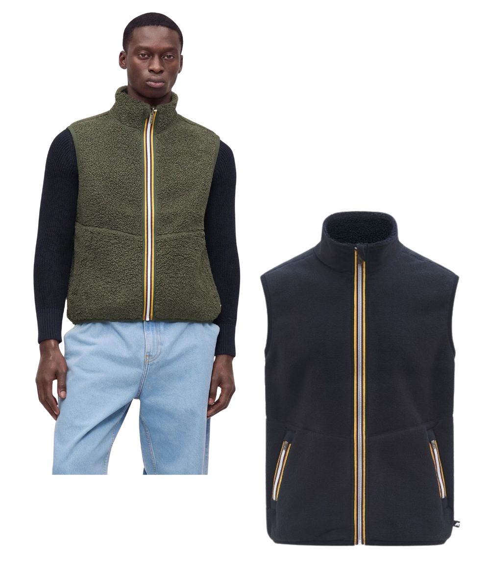 K-Way Gilet Yannick Sherpa Polar Reversibile K3132QW Verde Militare Blu Scuro