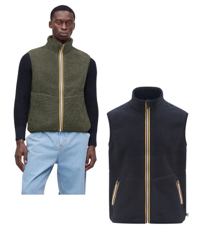 K-Way Gilet Yannick Sherpa Polar Reversibile K3132QW Verde Militare Blu Scuro