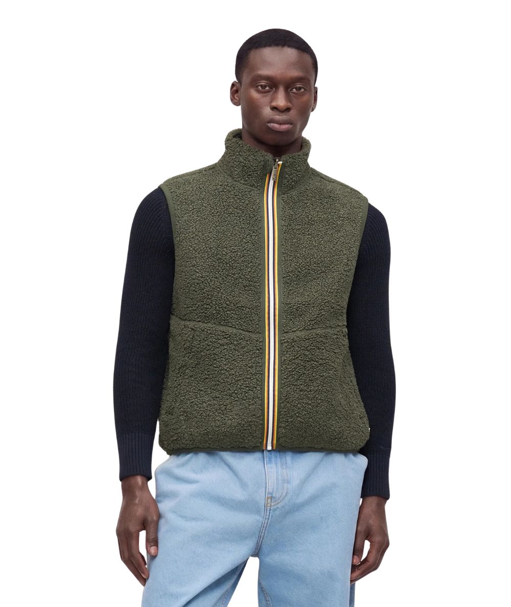 K-Way Gilet Yannick Sherpa Polar Reversibile K3132QW Verde Militare Blu Scuro