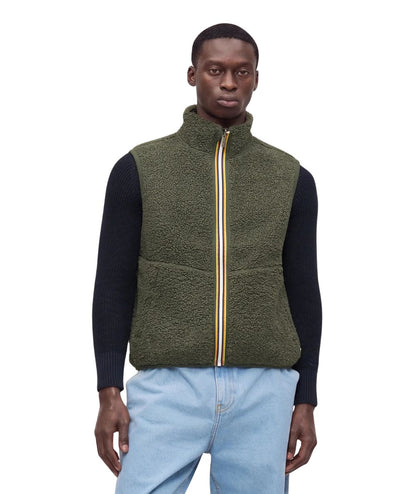 K-Way Gilet Yannick Sherpa Polar Reversibile K3132QW Verde Militare Blu Scuro