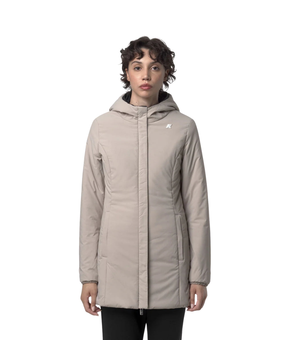 K-Way Giacca Reversibile con Cappuccio K6128UW Nero Beige