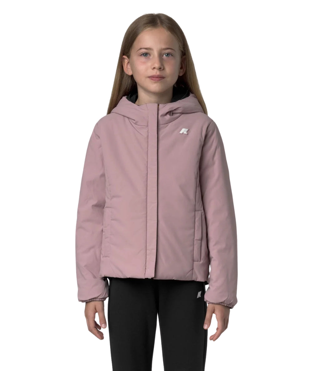 K-Way Giacca Reversibile con Cappuccio K71339W Nero Rosa