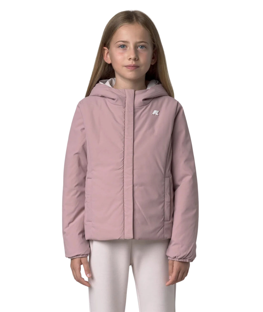 K-Way Giacca Reversibile con Cappuccio K71339W Rosa Scuro