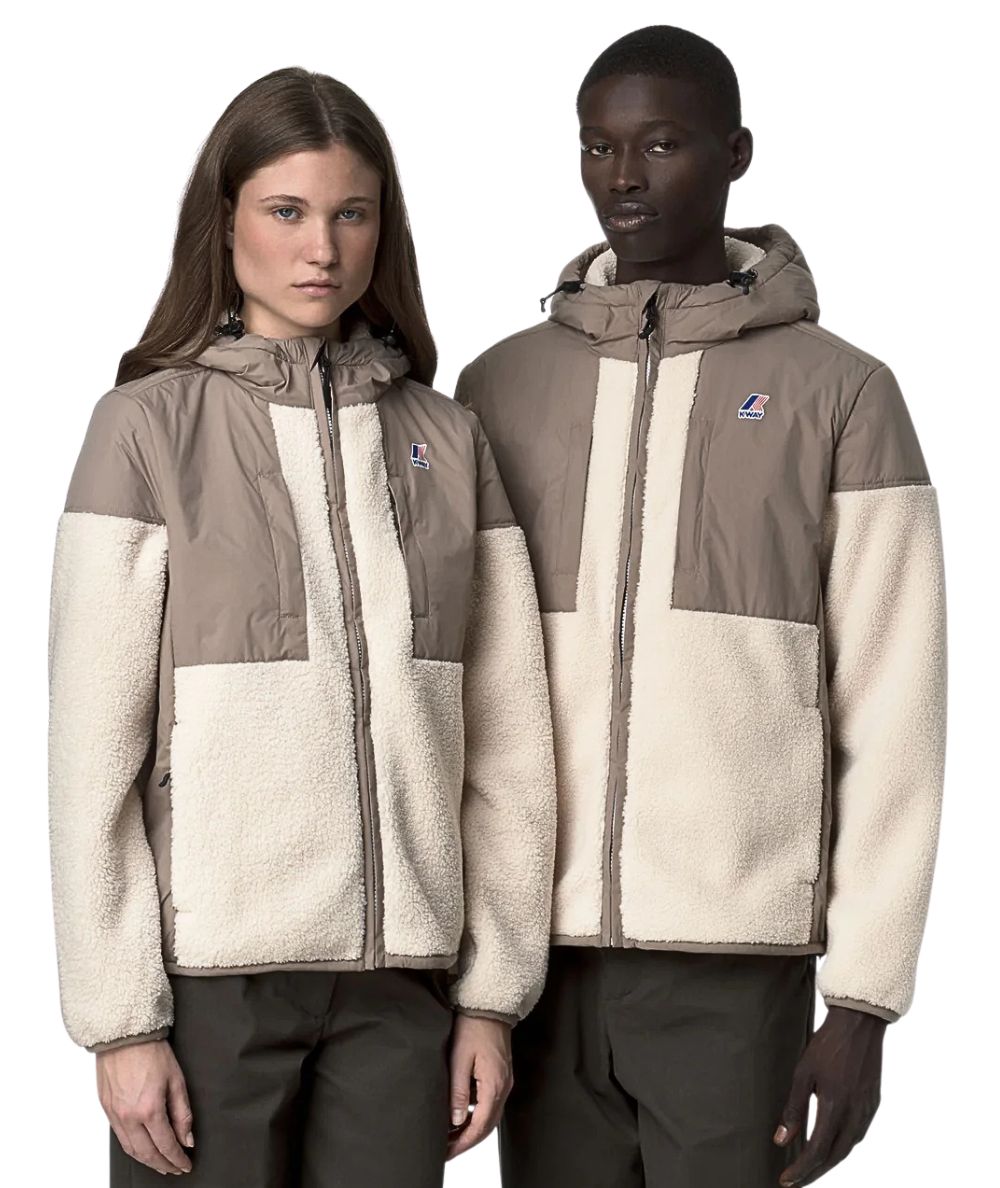 K-Way Giacca Samson 4.0 Orsetto con Cappuccio K5122SW Celeste Chiaro Avorio