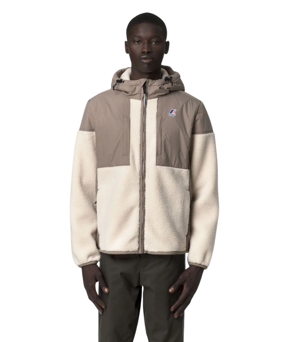 K-Way Giacca Unisex Effetto Sherpa con Cappuccio K5122SW Beige Ecrù