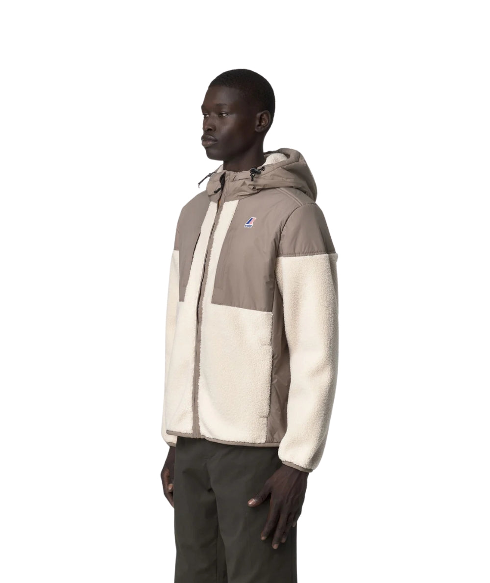 K-Way Giacca Unisex Effetto Sherpa con Cappuccio K5122SW Beige Ecrù