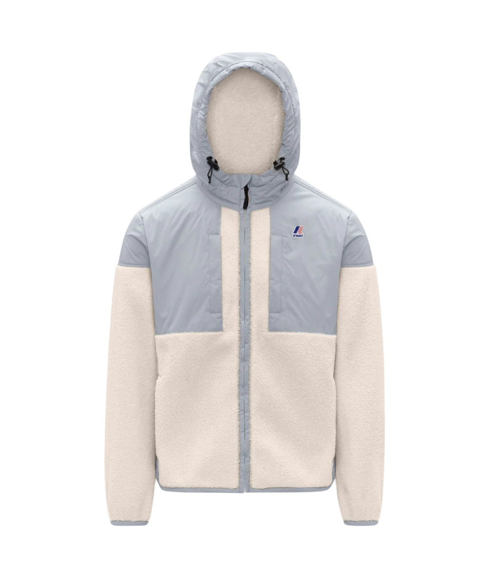 K-Way Giacca Unisex Effetto Sherpa con Cappuccio K5122SW Grigio Ecrù