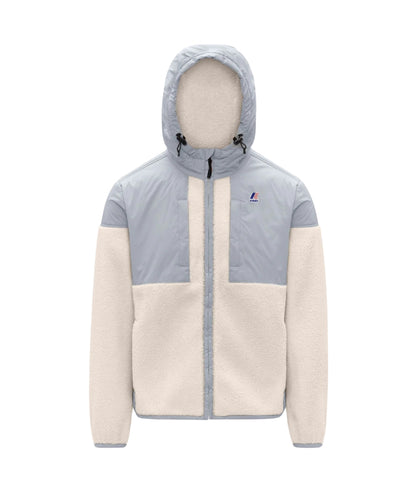 K-Way Giacca Unisex Effetto Sherpa con Cappuccio K5122SW Grigio Ecrù