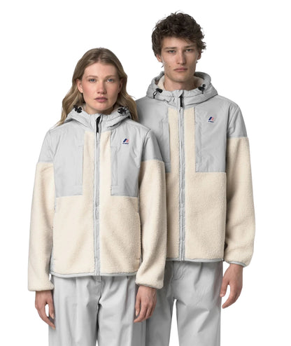 K-Way Giacca Unisex Effetto Sherpa con Cappuccio K5122SW Grigio Ecrù