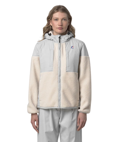K-Way Giacca Unisex Effetto Sherpa con Cappuccio K5122SW Grigio Ecrù