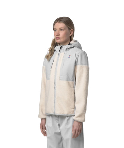 K-Way Giacca Unisex Effetto Sherpa con Cappuccio K5122SW Grigio Ecrù