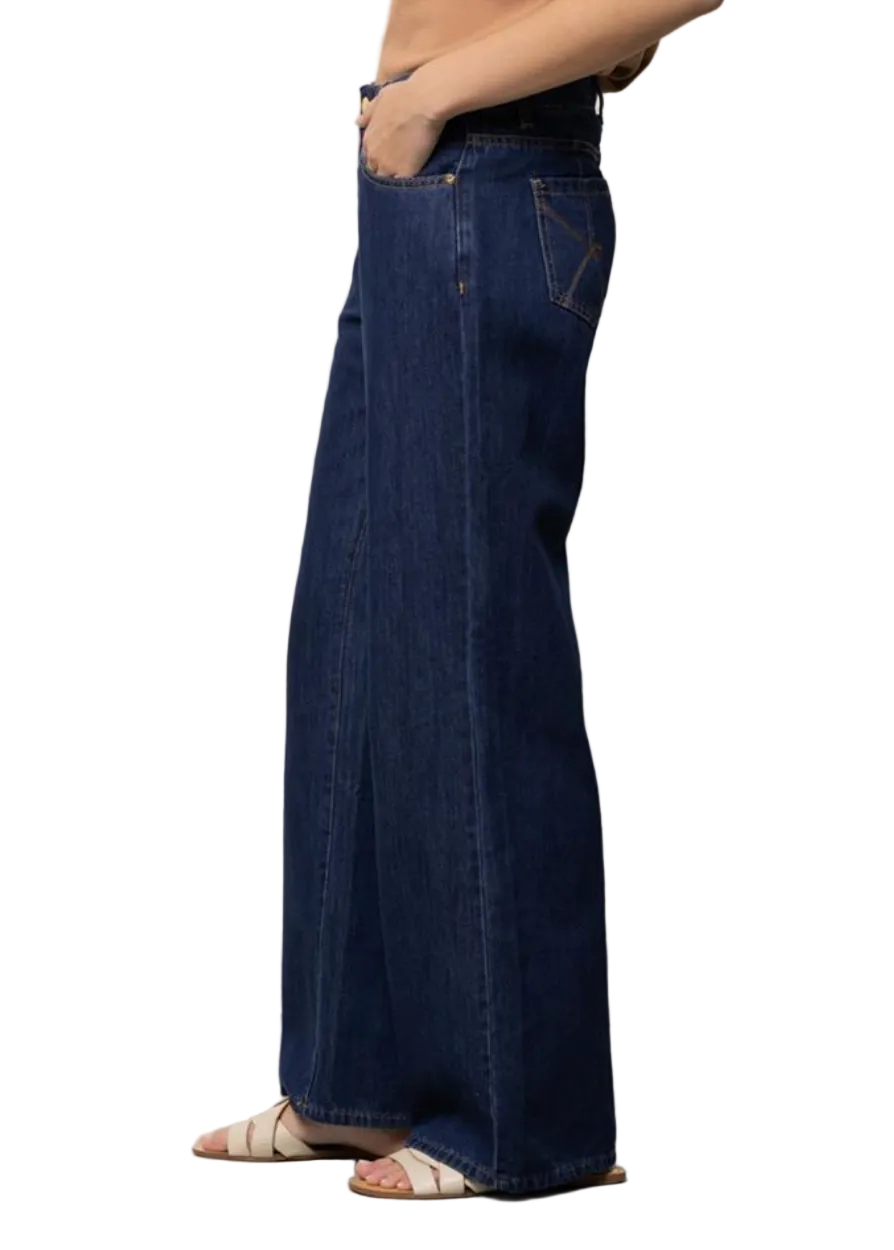 Kaos Denim Jeans a Palazzo in Denim Blu Scuro SP6MP006