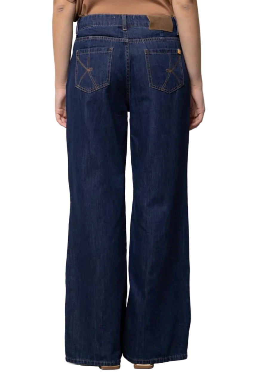 Kaos Denim Jeans a Palazzo in Denim Blu Scuro SP6MP006
