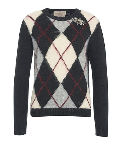 Kaos Jeans Maglione a Losanghe con Spilla RIJFP001 Nero