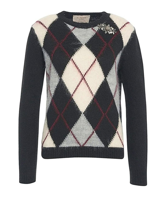 Kaos Jeans Maglione a Losanghe con Spilla RIJFP001 Nero