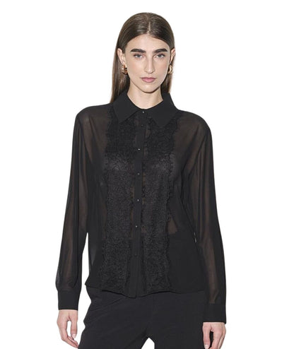 Kaos Fashion Camicia in Voile con Pizzo RI1GX004 Nero