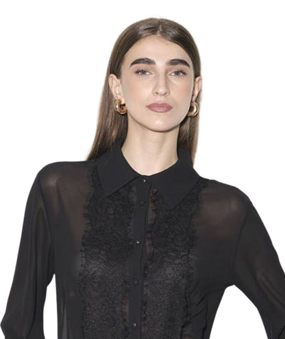 Kaos Fashion Camicia in Voile con Pizzo RI1GX004 Nero